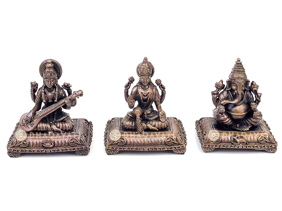 Copper Saraswati, Lakshmi, Ganesh Set of 3