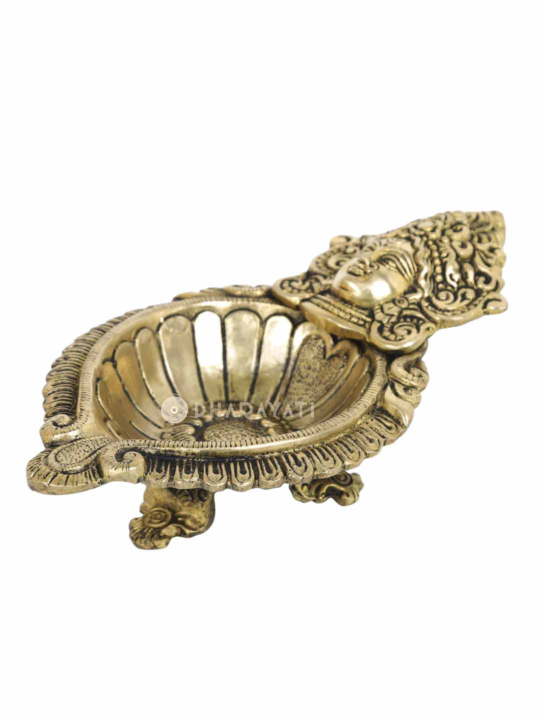 Laxmi Face Big Diya 3 Legs Decorative Brass Figurine