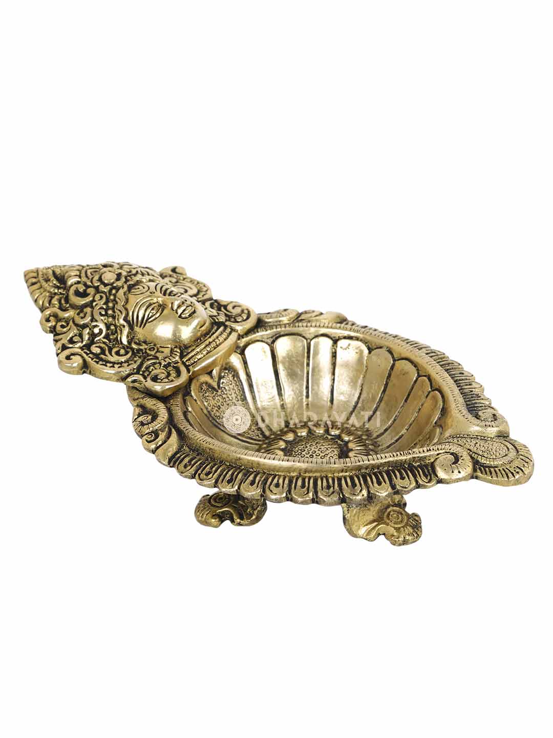 Laxmi Face Big Diya 3 Legs Decorative Brass Figurine