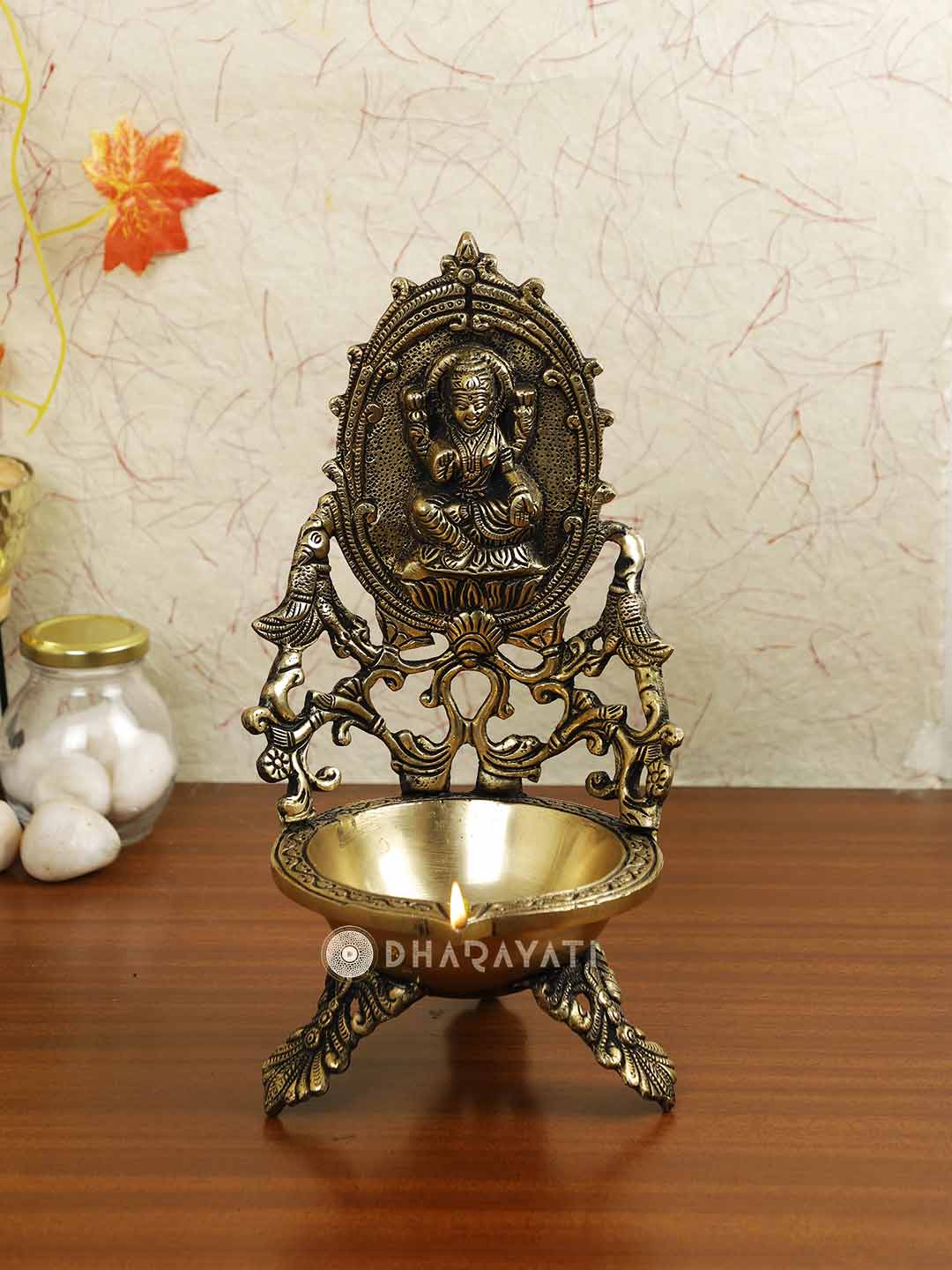 Laxmi Lamp Diya 3 Legs Decorative Brass Figurine