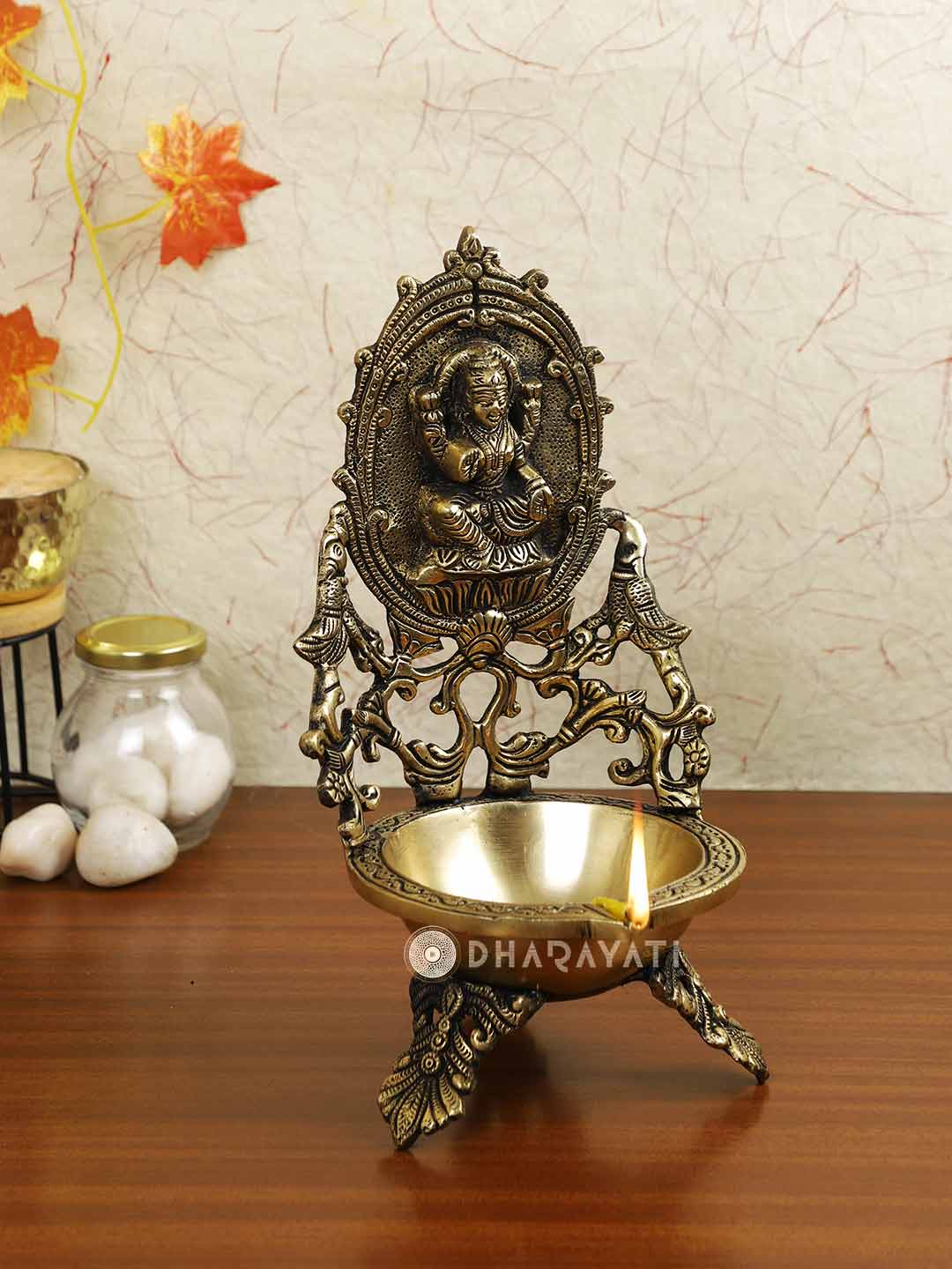 Laxmi Lamp Diya 3 Legs Decorative Brass Figurine