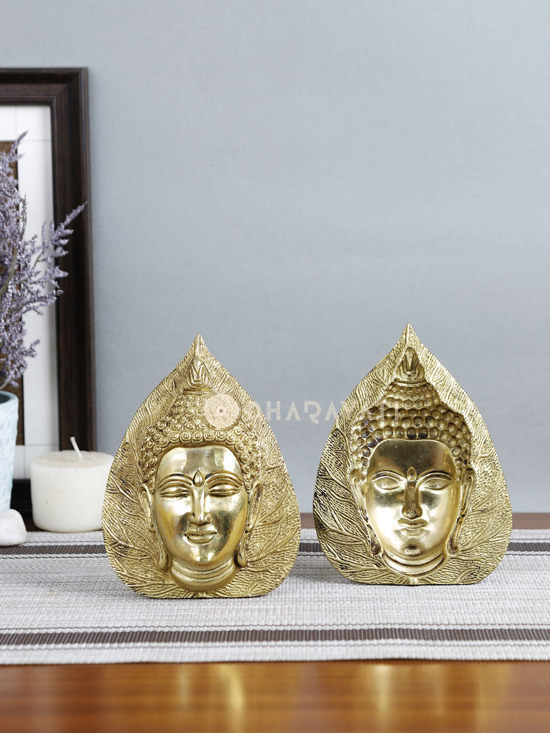 Leaf Buddha Decorative Brass Figurine Set of 2