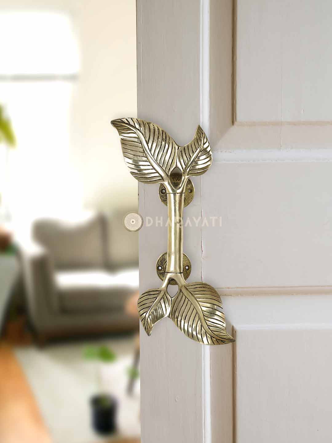 Leaf Design Door Handle Decorative Brass