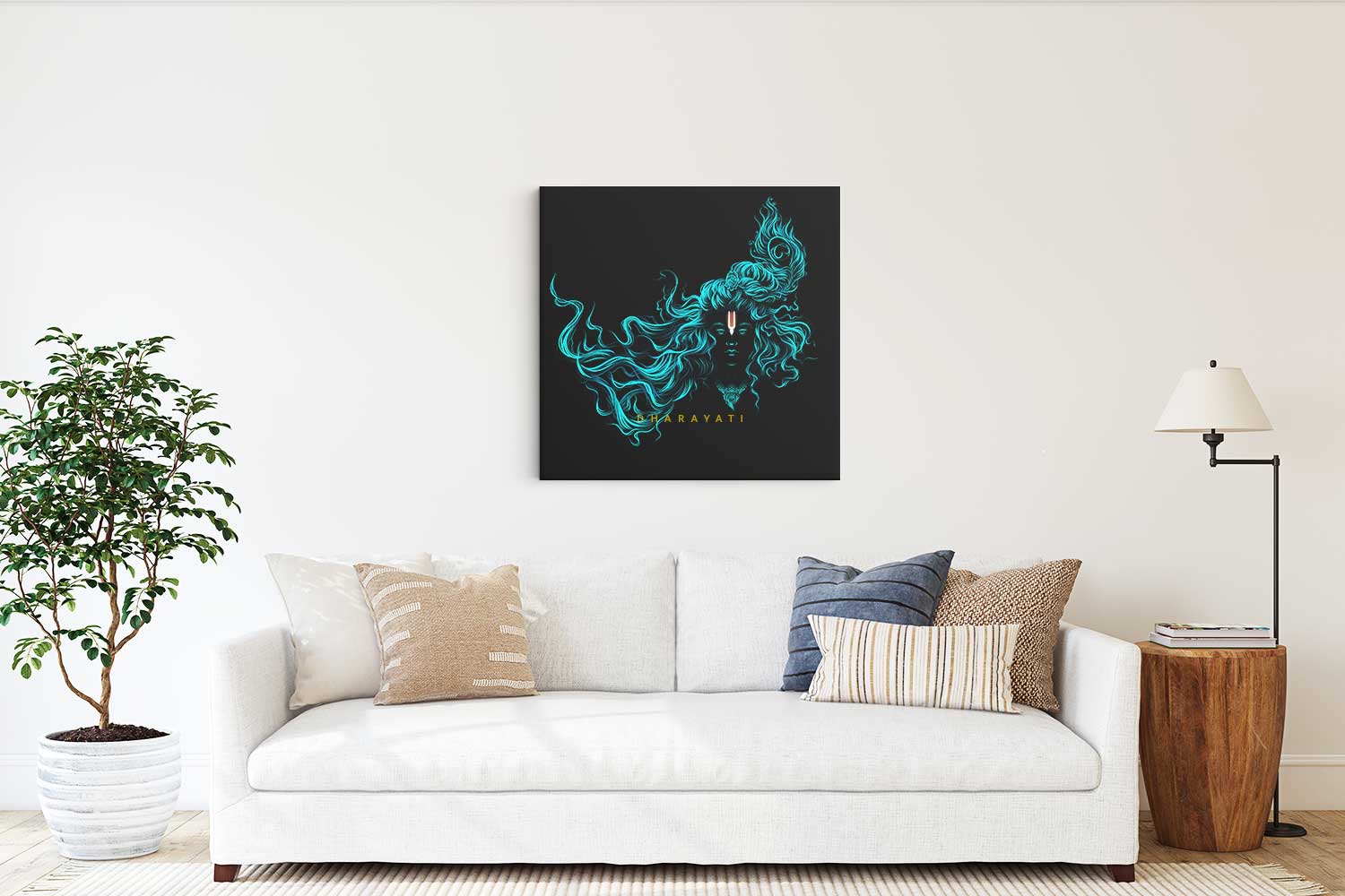 Divine Serenity: Lord Krishna in Teal - Spiritual Canvas Art