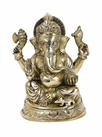 Big Ganesh 4 Hands Round Base Decorative Brass Figurine