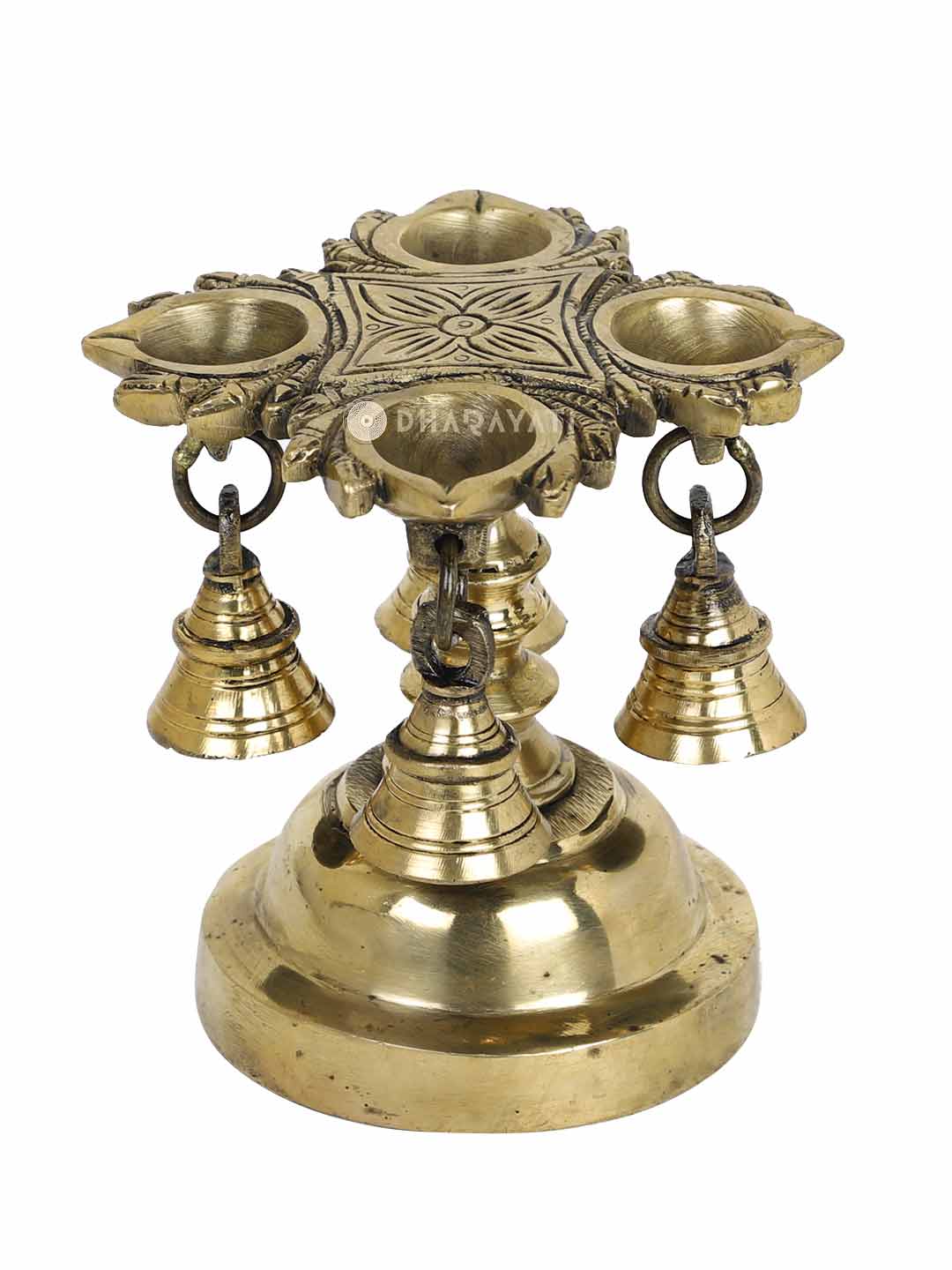 Pillar Lamp 4 Diya With Bells Hanging