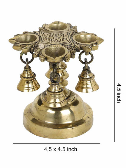 Pillar Lamp 4 Diya With Bells Hanging