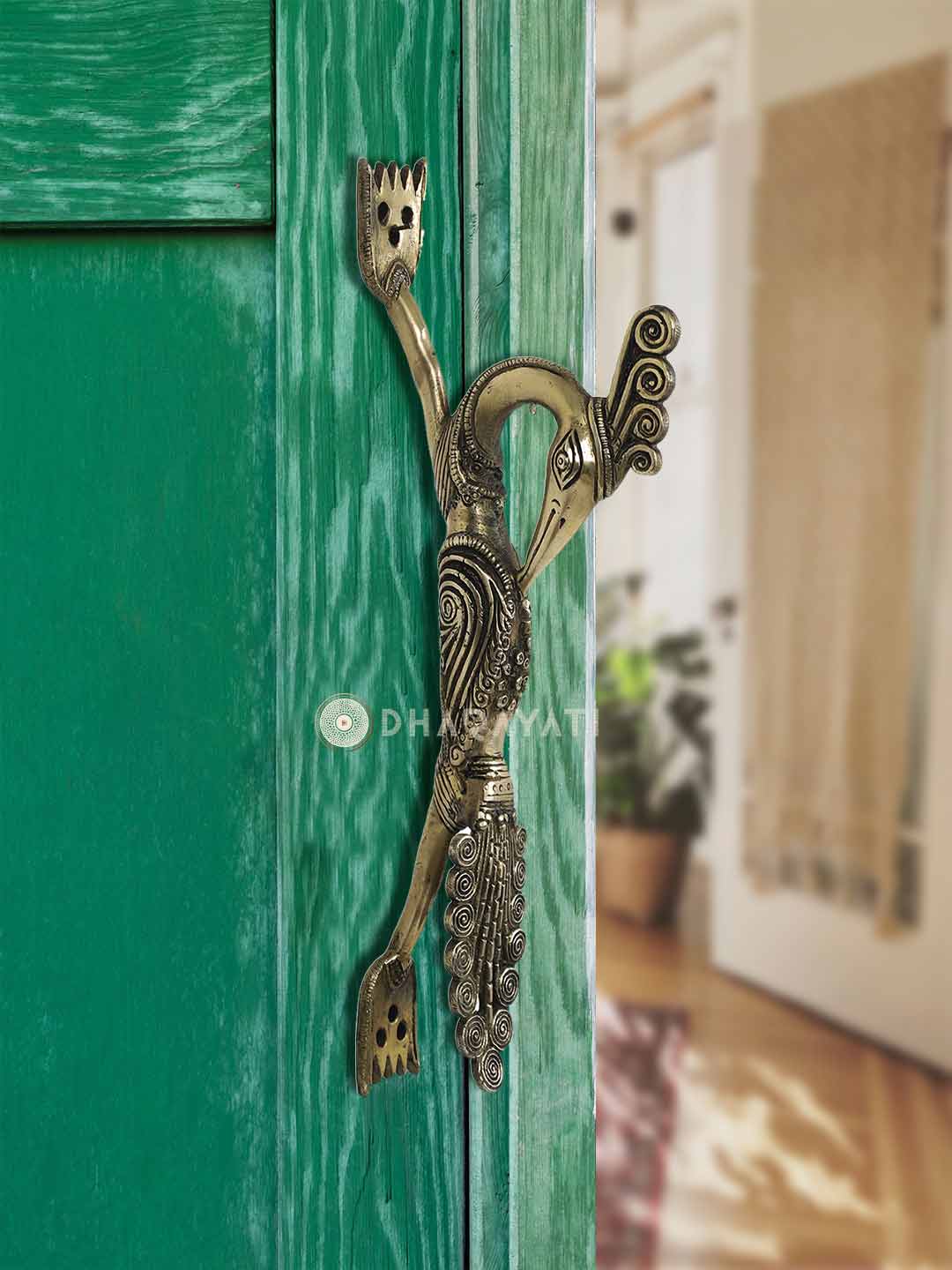 Peacock Design Door Handle Decorative Brass