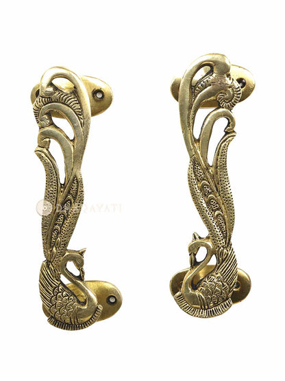 Peacock Design Door Handle Pair Decorative Brass