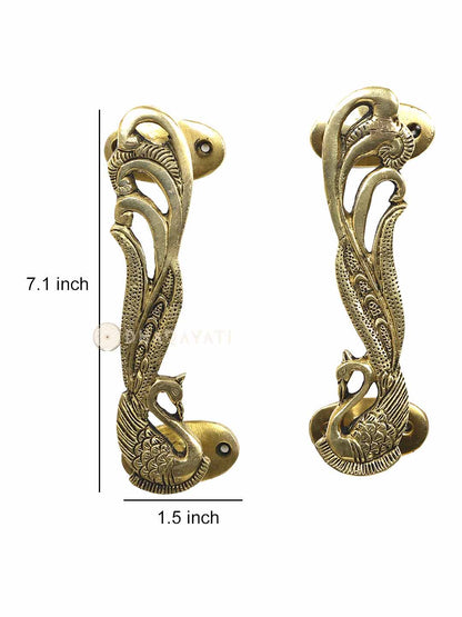 Peacock Design Door Handle Pair Decorative Brass