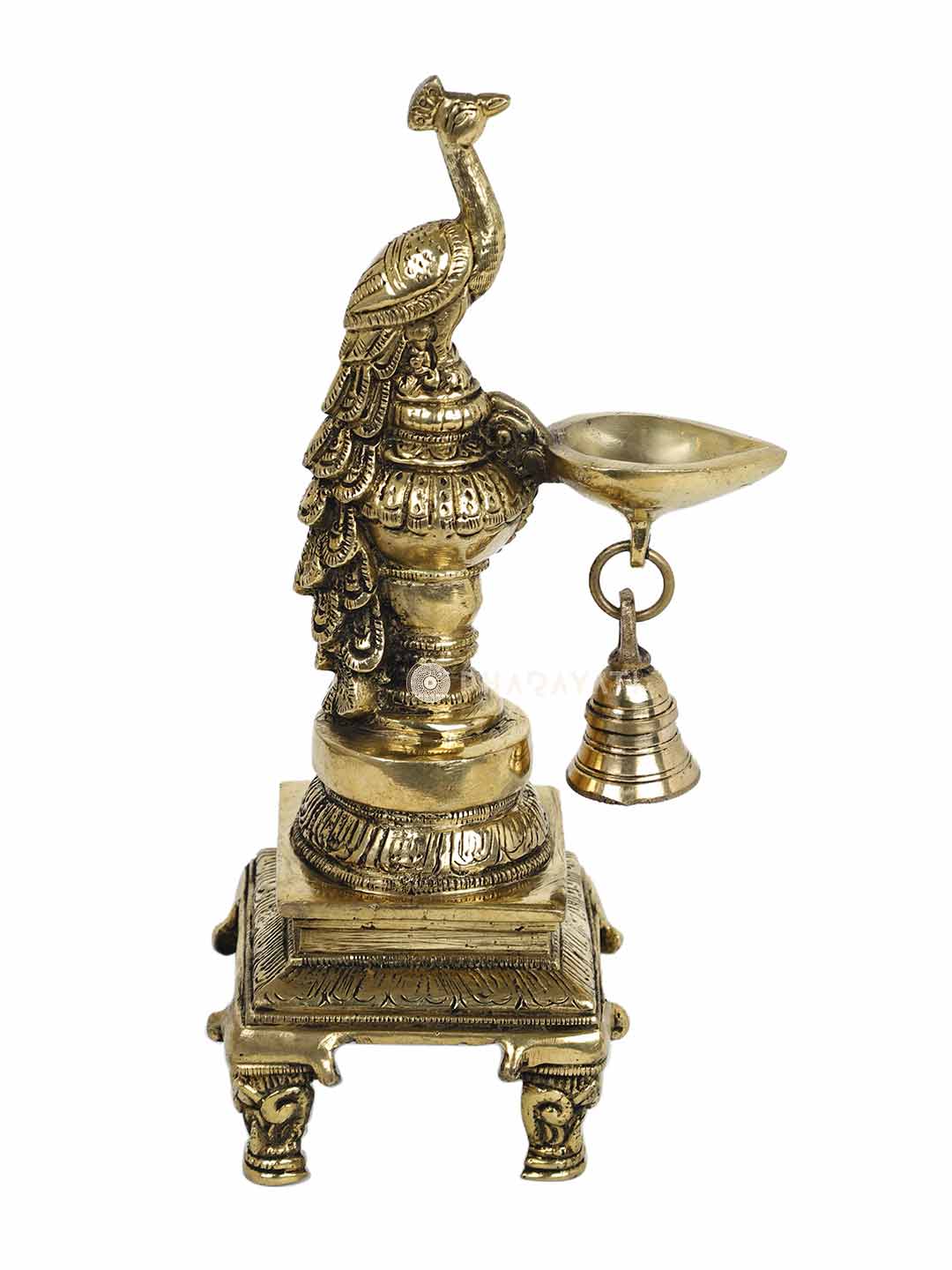 Peacock Diya Lamp With Bell Decorative Brass Figurine