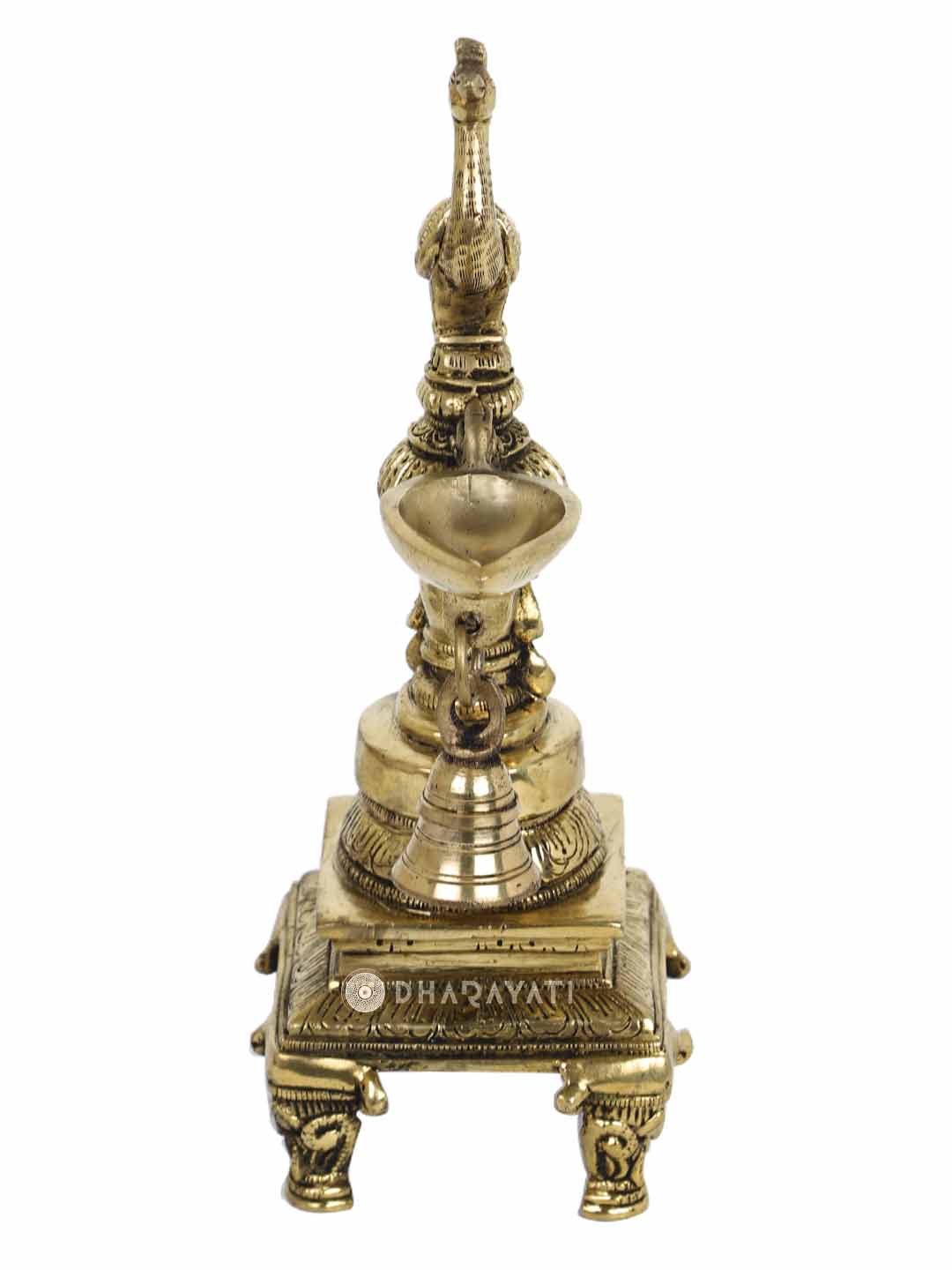 Peacock Diya Lamp With Bell Decorative Brass Figurine