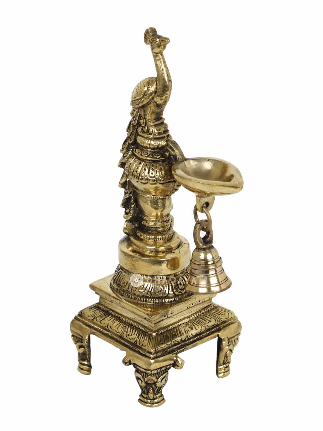 Peacock Diya Lamp With Bell Decorative Brass Figurine