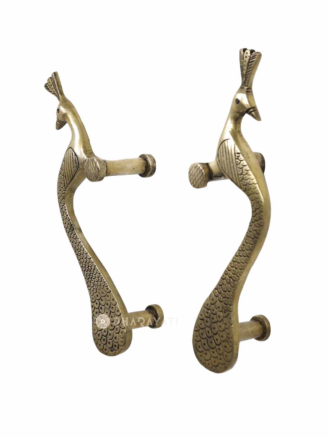 Peacock Door Handle Pair Decorative Brass