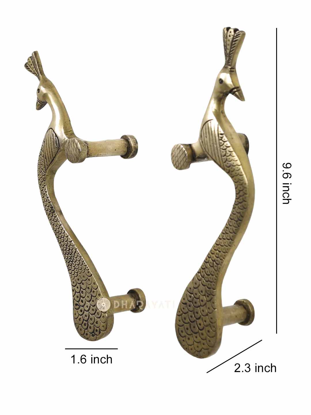 Peacock Door Handle Pair Decorative Brass