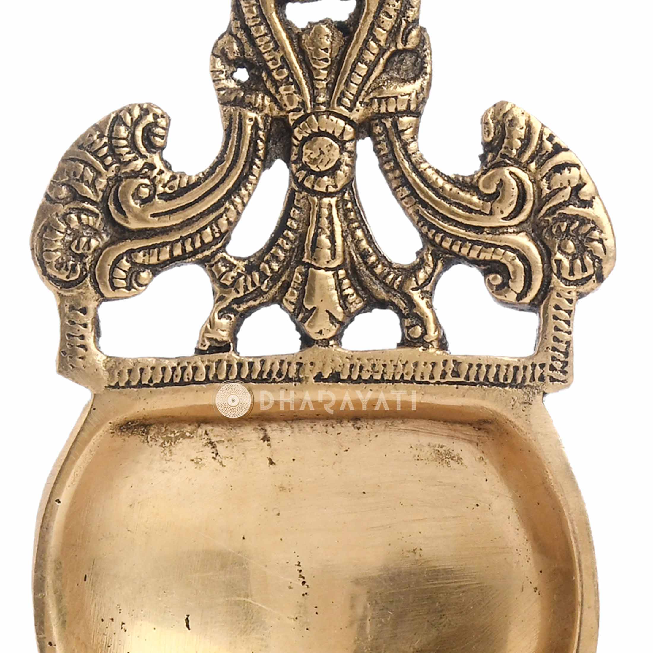 Brass Pooja Aarti Spoon With Big Diya