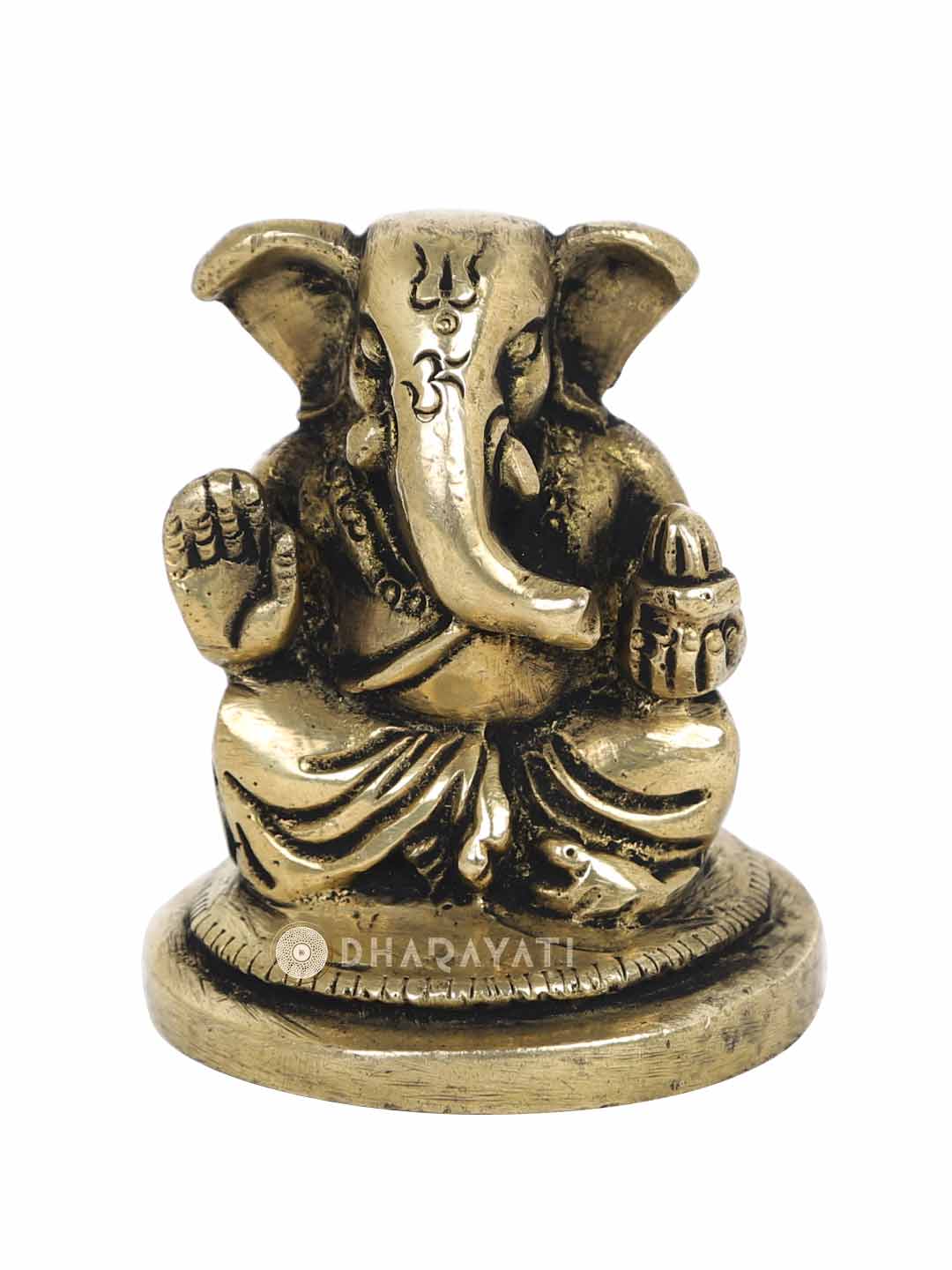 Round Base Ganesh 2 Hands Decorative Brass Figurine