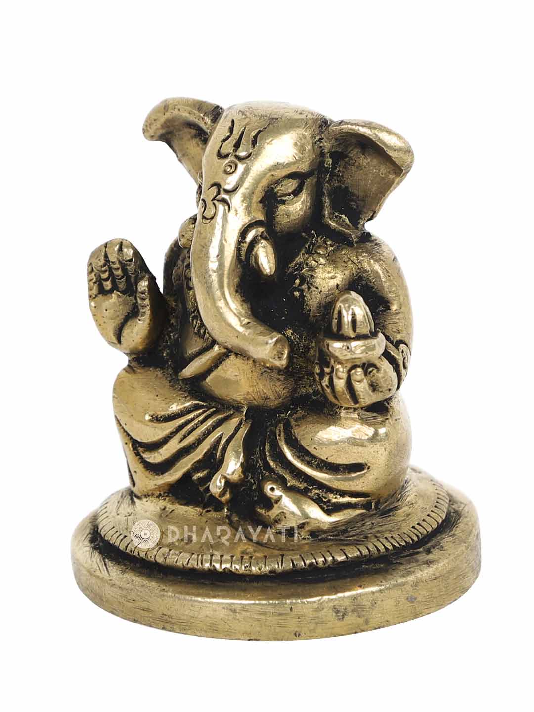 Round Base Ganesh 2 Hands Decorative Brass Figurine