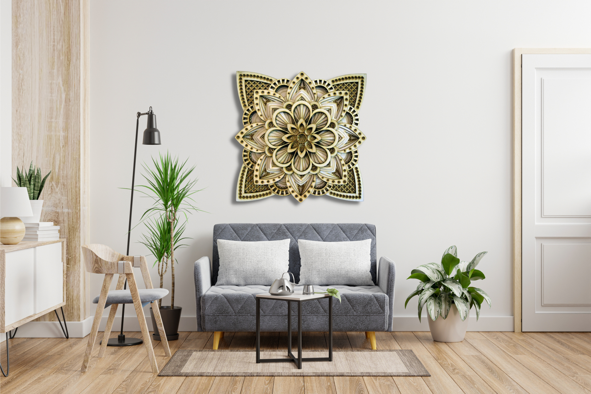 Dahlia Flower Modern Mandala Art  | Wooden Wall Decor