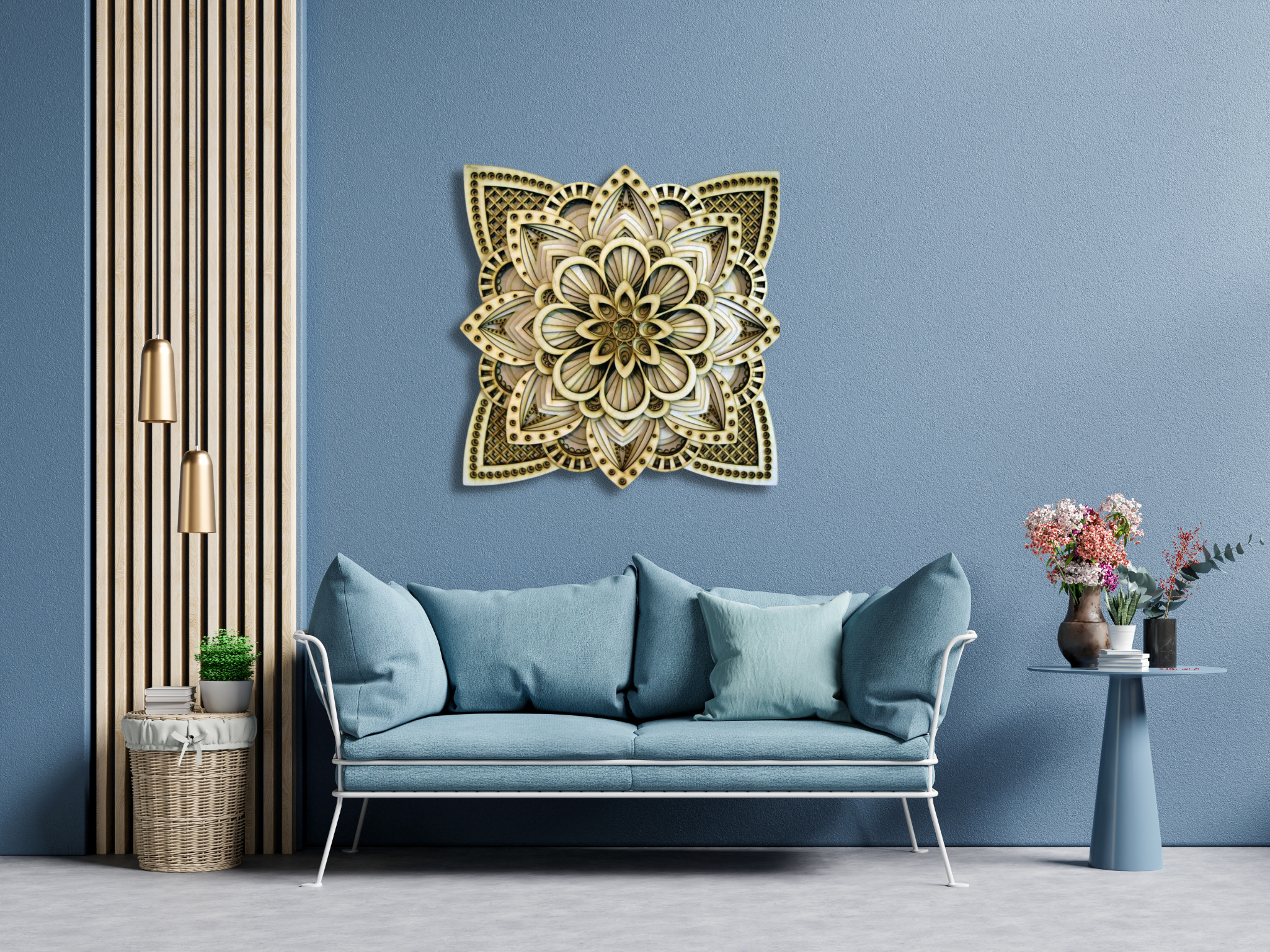 Dahlia Flower Modern Mandala Art  | Wooden Wall Decor