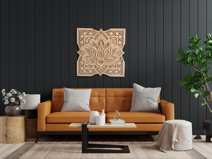 Lotus Flower Modern Mandala Art  | Wooden Wall Decor