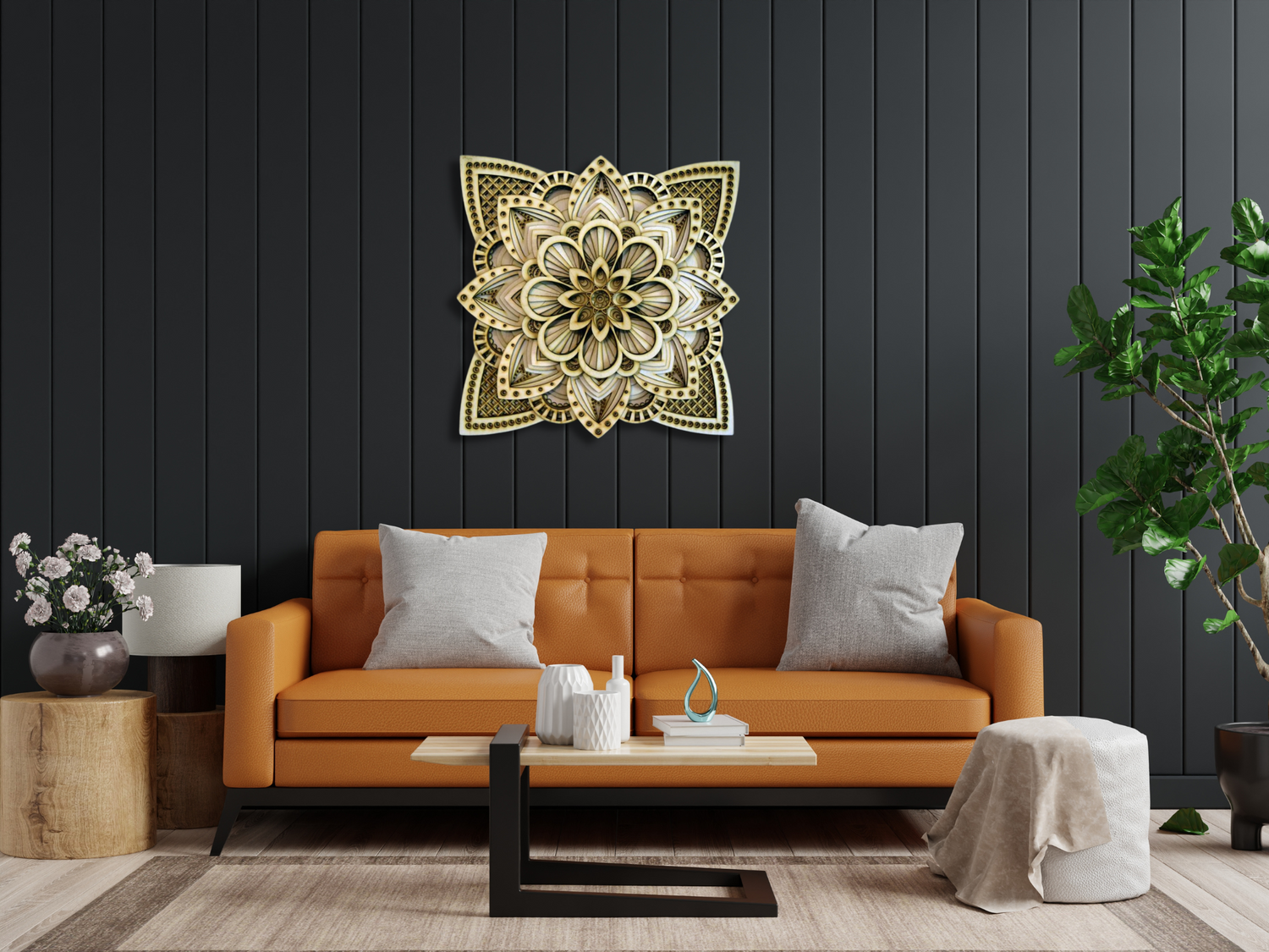 Dahlia Flower Modern Mandala Art  | Wooden Wall Decor