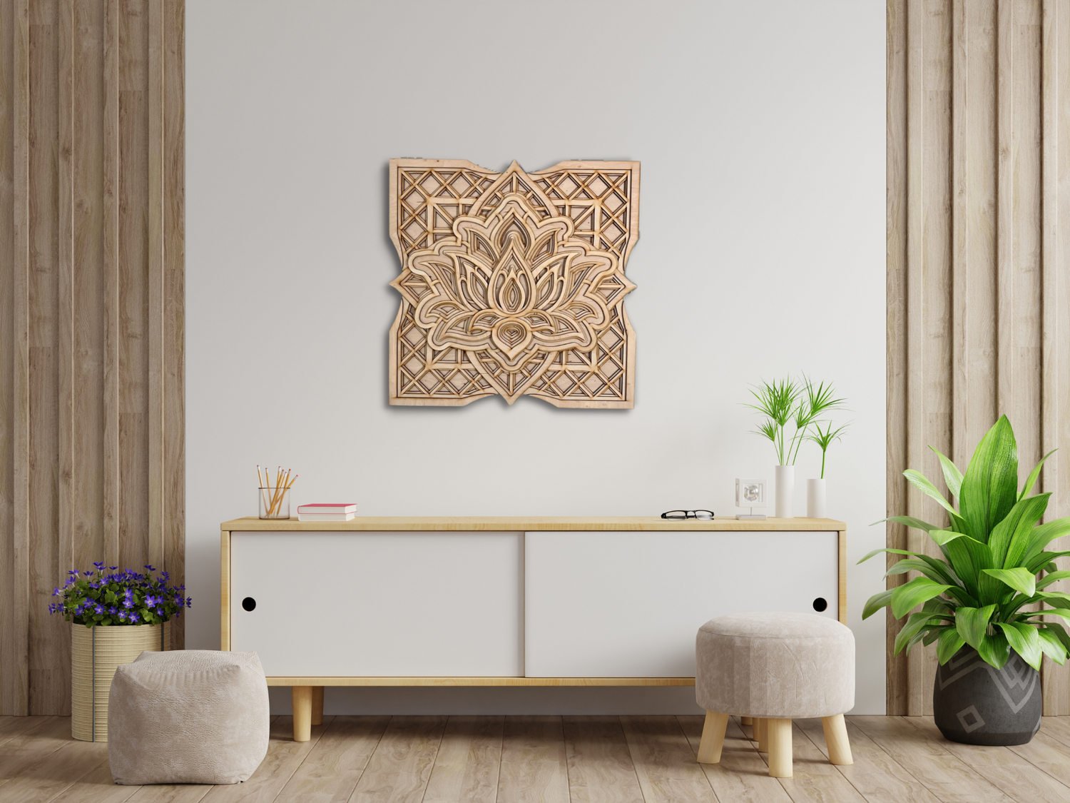 Lotus Flower Modern Mandala Art  | Wooden Wall Decor