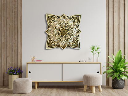 Dahlia Flower Modern Mandala Art  | Wooden Wall Decor