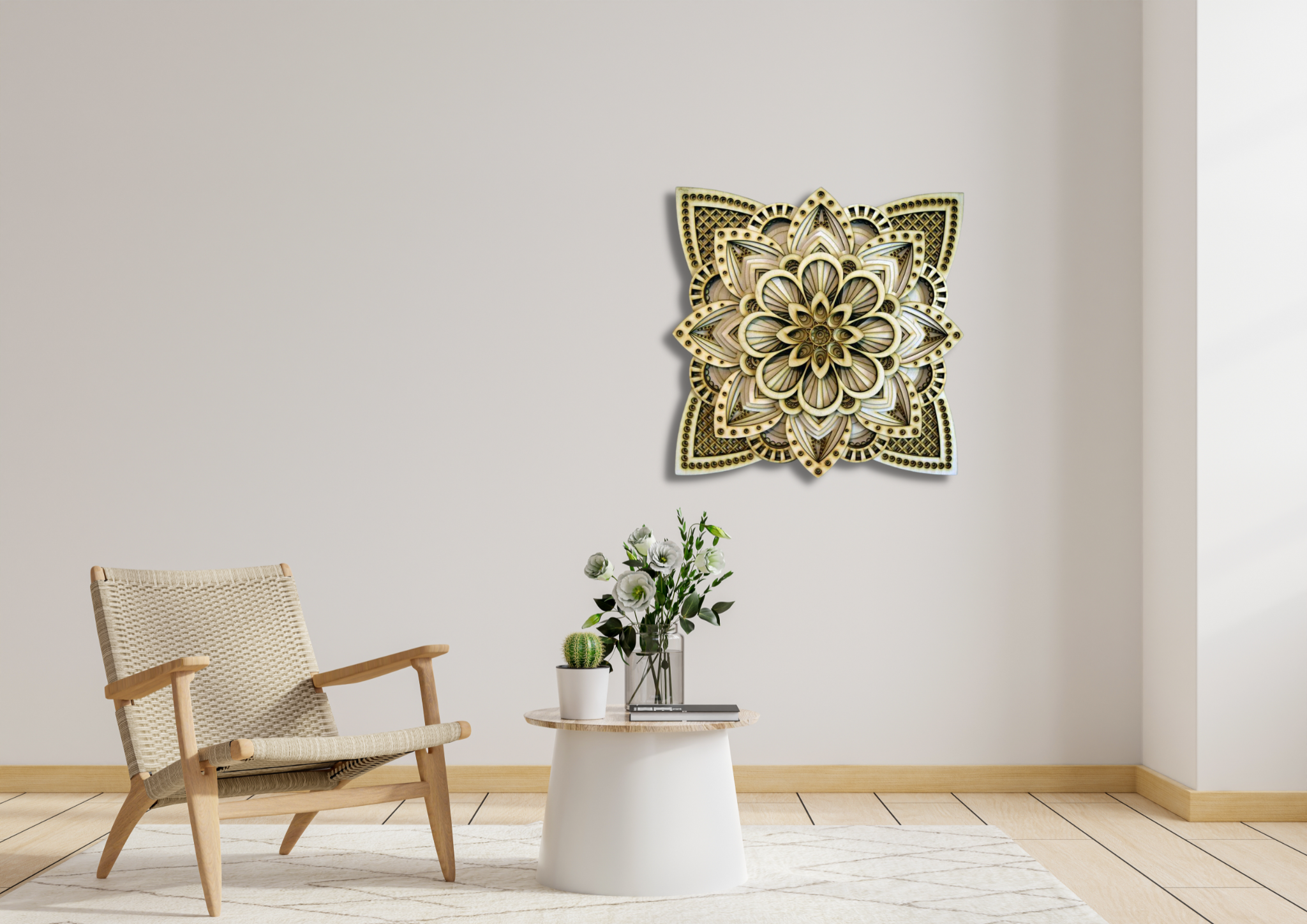 Dahlia Flower Modern Mandala Art  | Wooden Wall Decor