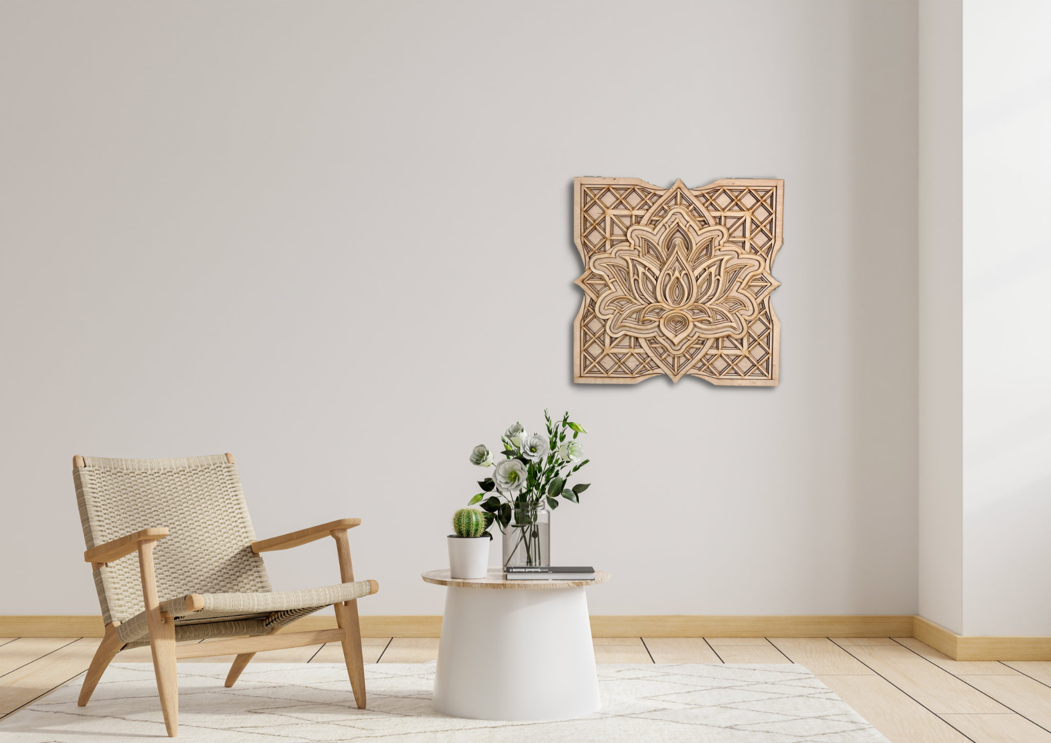 Lotus Flower Modern Mandala Art  | Wooden Wall Decor