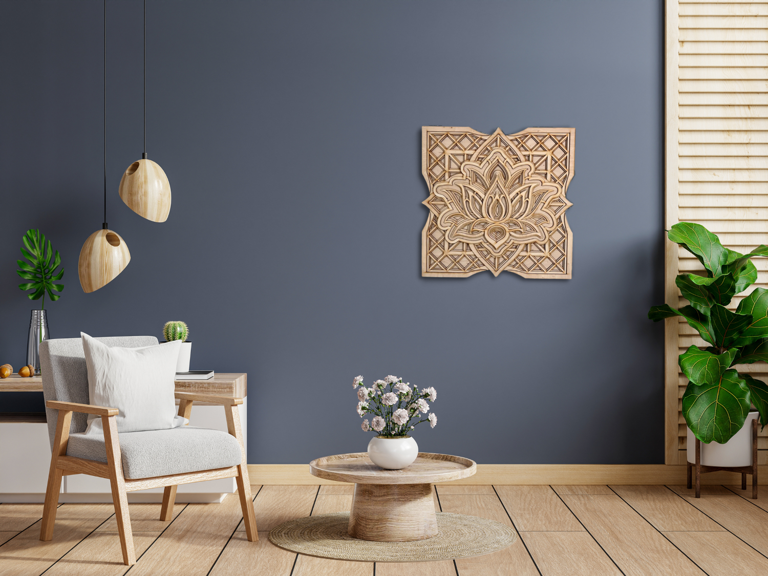 Lotus Flower Modern Mandala Art  | Wooden Wall Decor