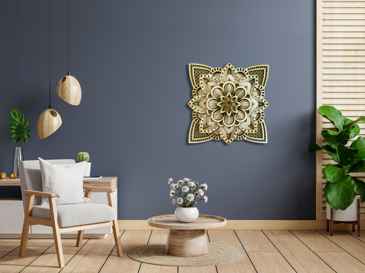 Dahlia Flower Modern Mandala Art  | Wooden Wall Decor