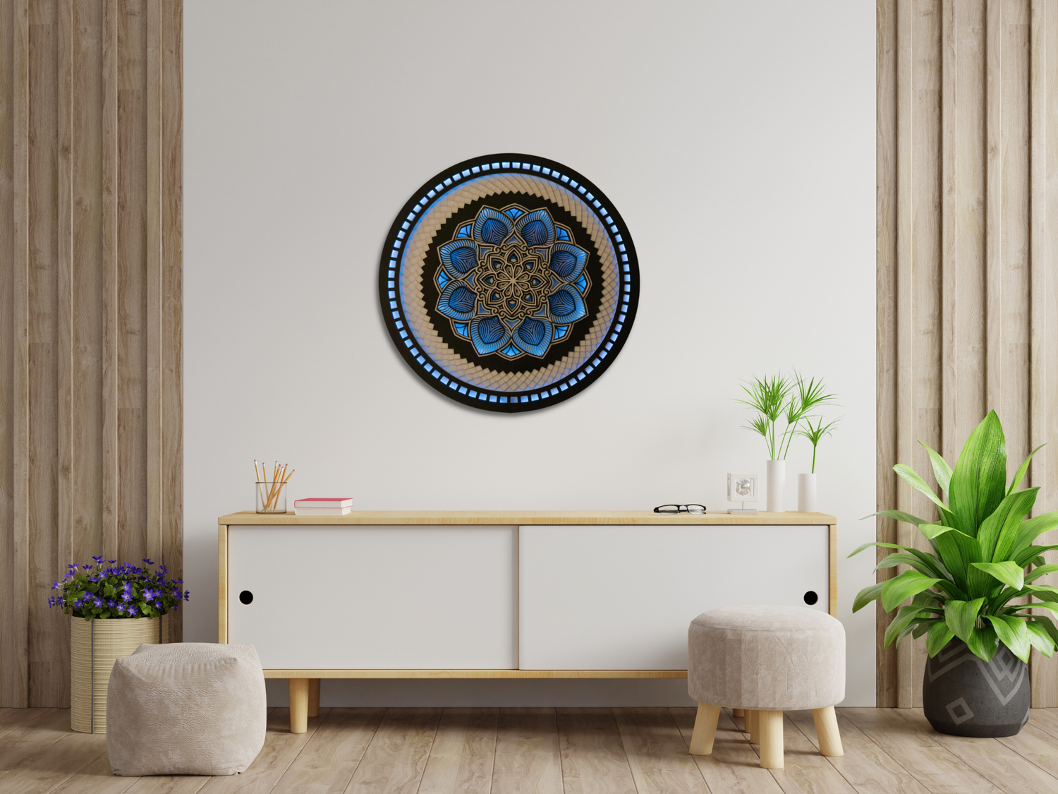 Color Changing Mandala Wall Art LED Wall Hanging |  Wooden Wall Decor