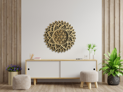 Sunflower Design Mandala Art | Wooden Wall Decor