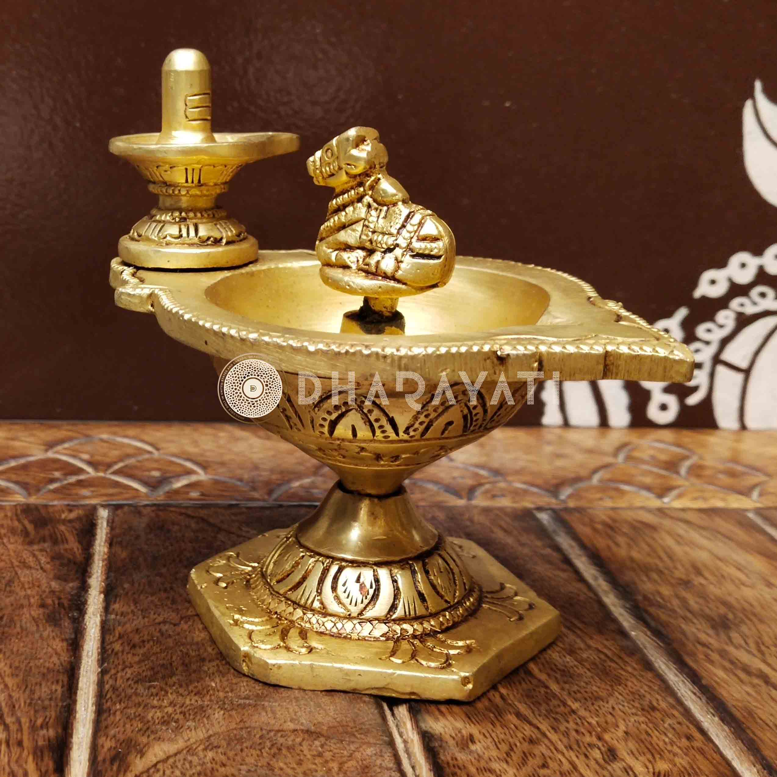 Brass Diya Featuring Lingam and Nandi