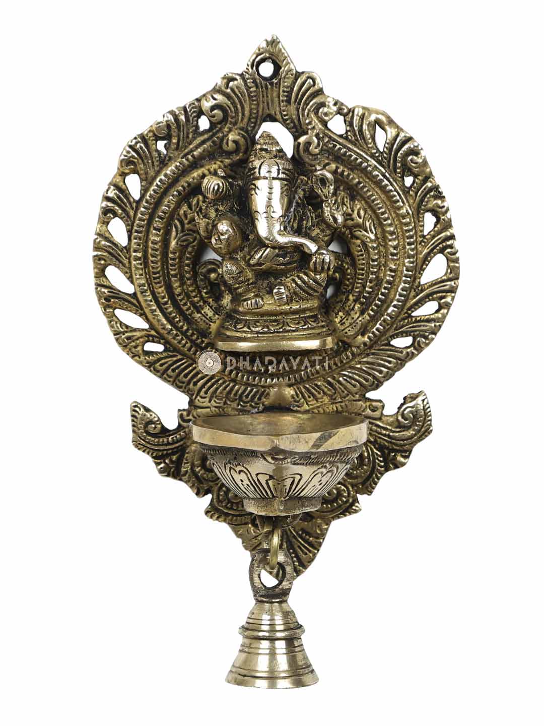 Wall Hanging Ganesh Diya With Bell Decorative Brass Figurine