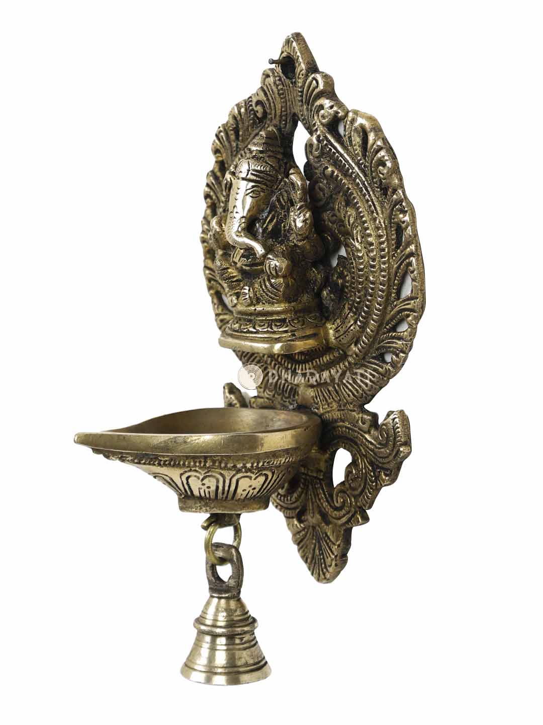 Wall Hanging Ganesh Diya With Bell Decorative Brass Figurine