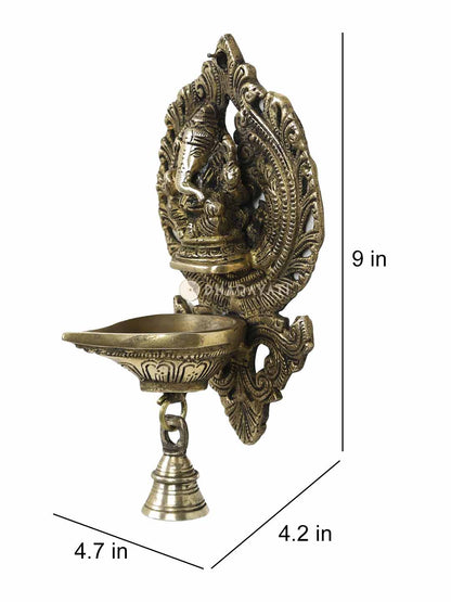 Wall Hanging Ganesh Diya With Bell Decorative Brass Figurine