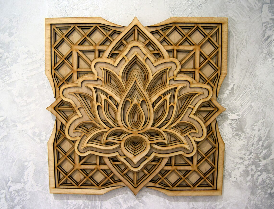 Lotus Flower Modern Mandala Art  | Wooden Wall Decor