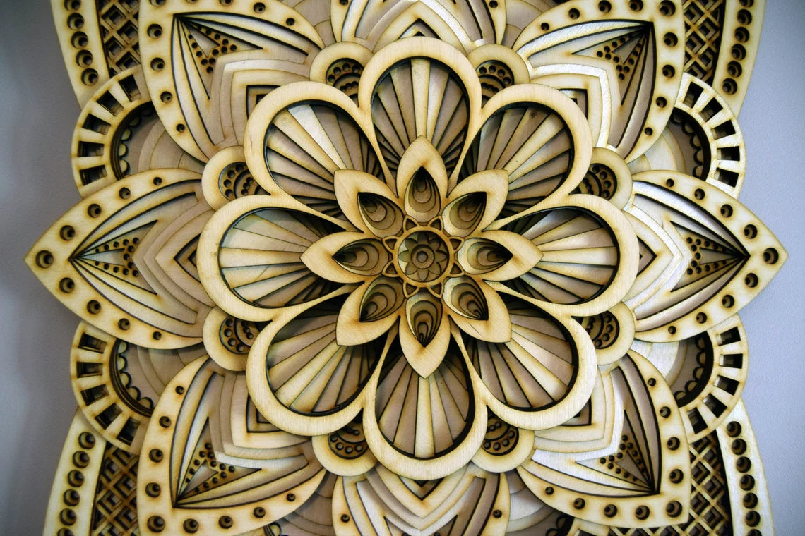 Dahlia Flower Modern Mandala Art  | Wooden Wall Decor