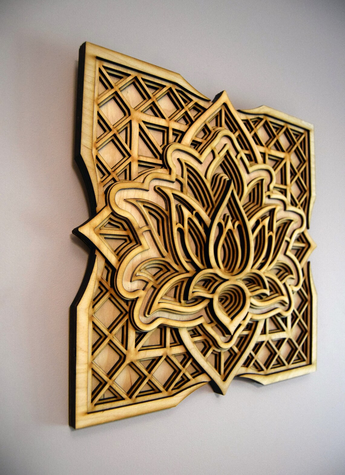 Lotus Flower Modern Mandala Art  | Wooden Wall Decor