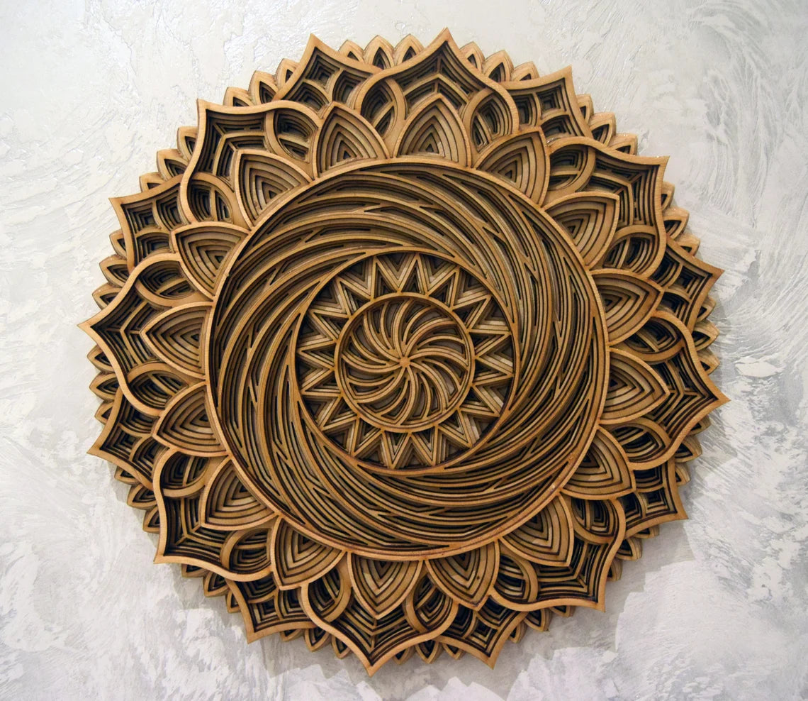 Round Mandala Spiral Flower Design | Wooden Wall Decor