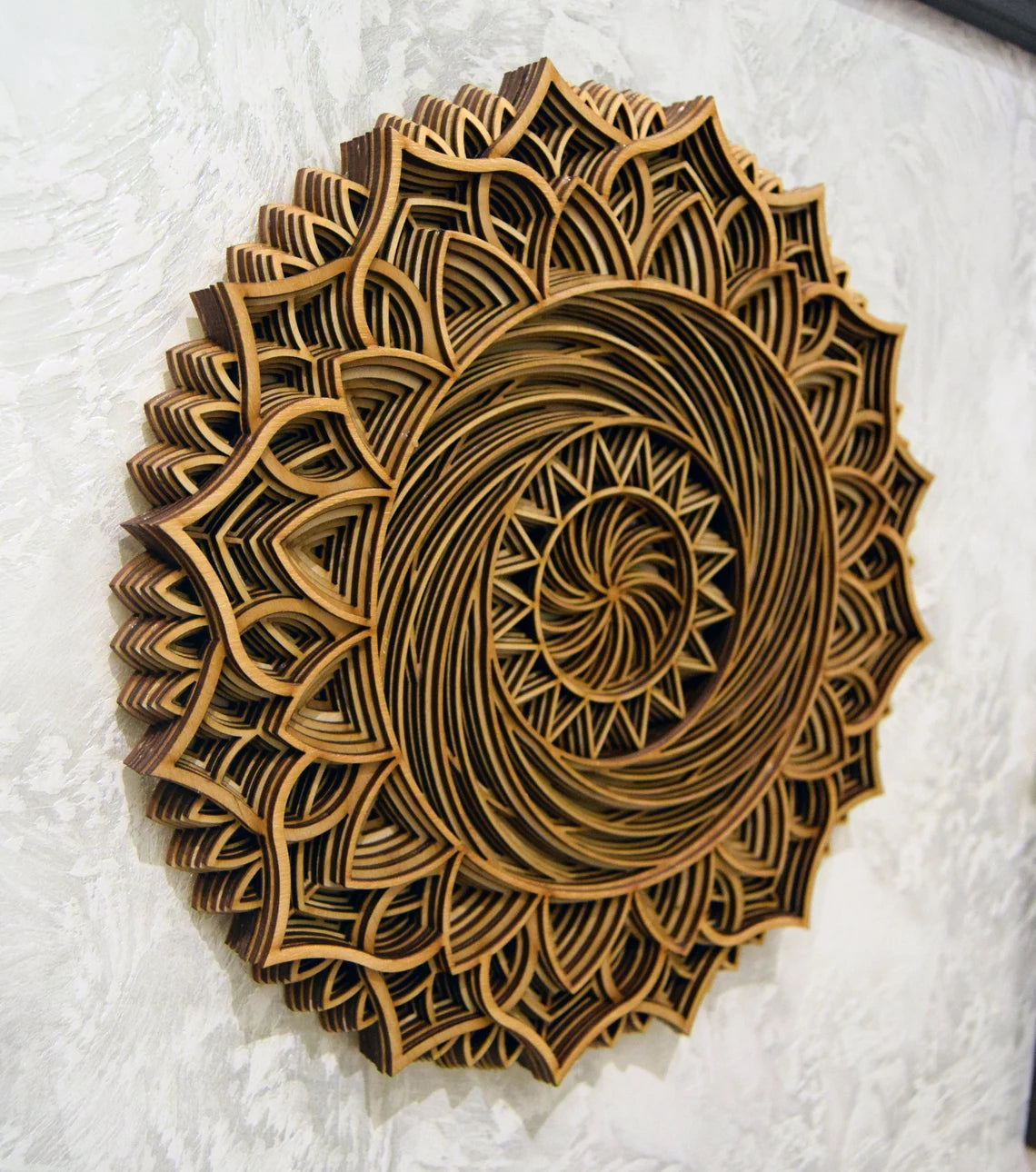 Round Mandala Spiral Flower Design | Wooden Wall Decor