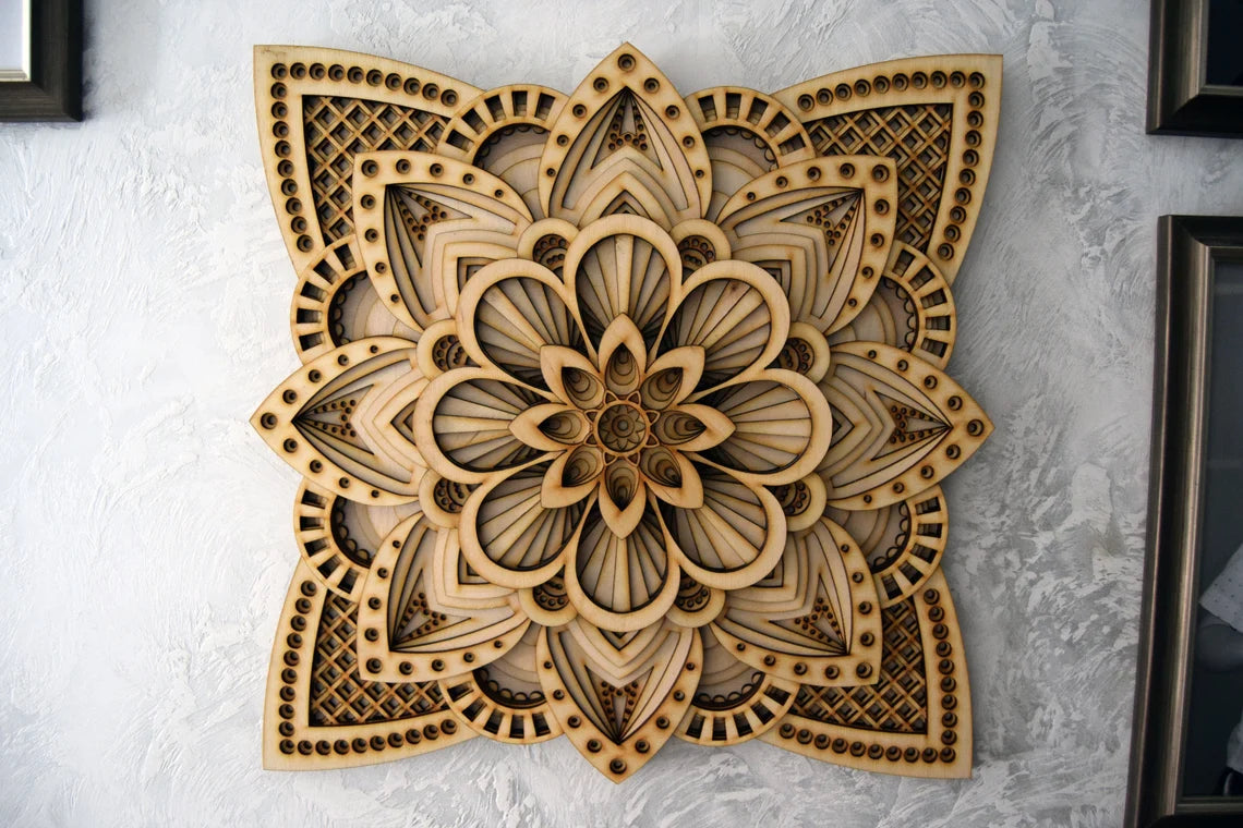 Dahlia Flower Modern Mandala Art  | Wooden Wall Decor