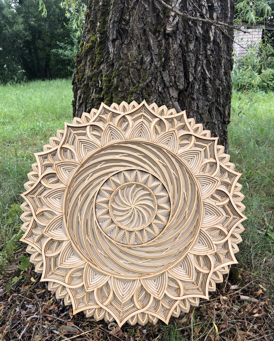 Round Mandala Spiral Flower Design | Wooden Wall Decor