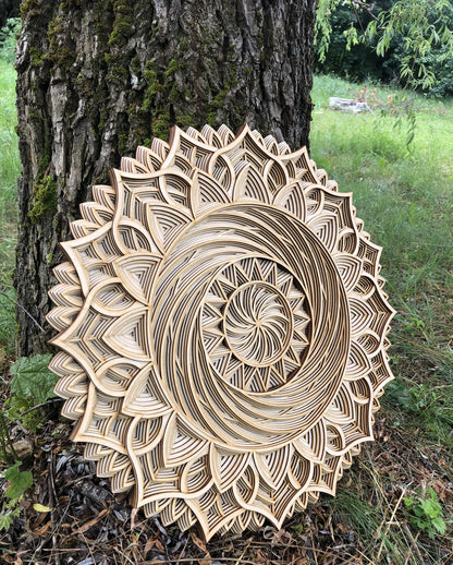 Round Mandala Spiral Flower Design | Wooden Wall Decor