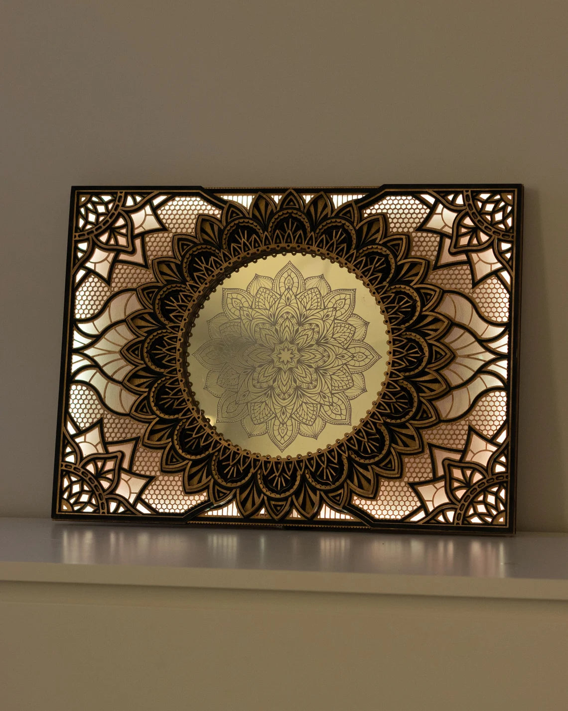 Mandala Flower Glowing LED Wall Hanging |  Wooden Wall Decor