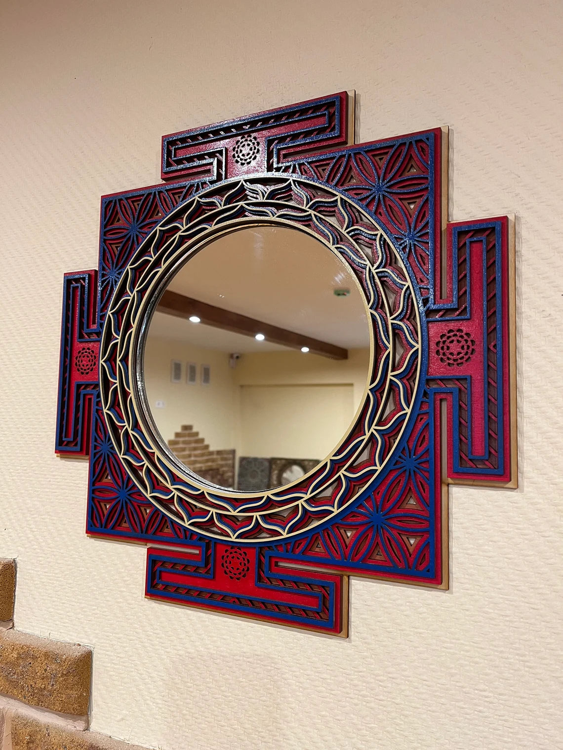 Sri Yantra Mirror Mandala |  Wooden Wall Decor