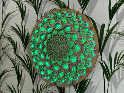 Geometry Mandala Wall Art Glowing LED Wall hanging |  Wooden Wall Decor