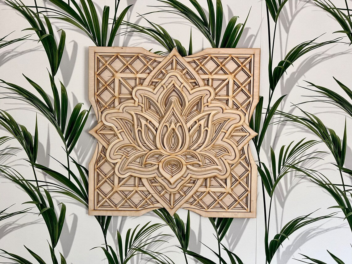 Lotus Flower Modern Mandala Art  | Wooden Wall Decor